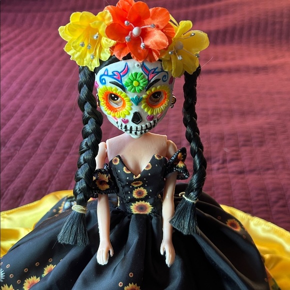 Colorful Day of the Dead Doll with Floral Dress - Picture 3 of 10